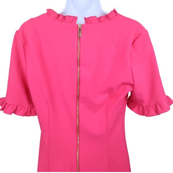 Calvin Klein Pink Ruffle V-Neck Sheath Dress Gold Back Zipper Size 8 - Picture 6 of 9